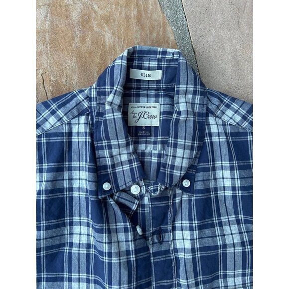 J Crew Blue White Green Slim Fit Plaid Print Button Down Dress Shirt Size Small - Picture 2 of 3